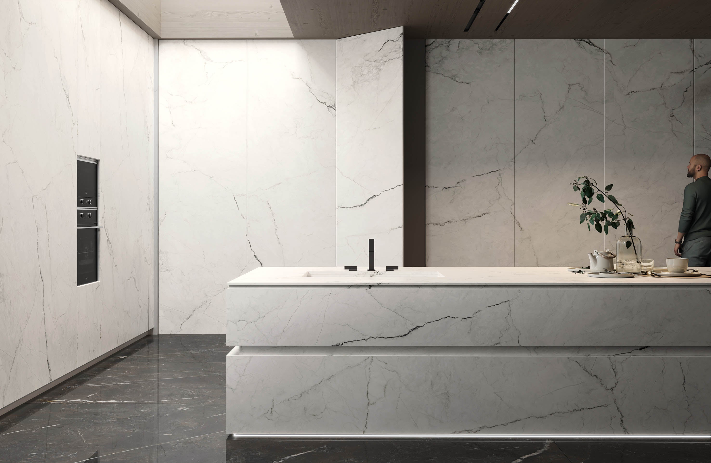 Line White Porcelain Slab