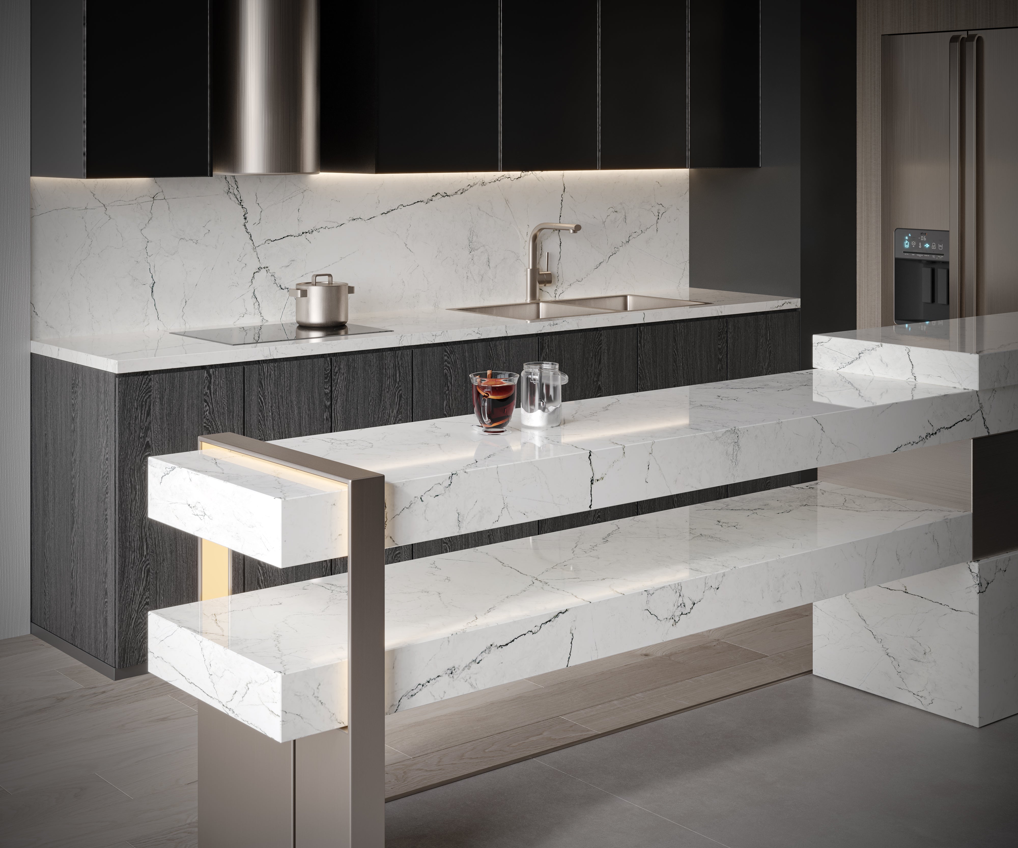 Line White Porcelain Slab